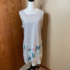Sleeveless sundress by Joules - Size 1X - White with blue strip and floral print